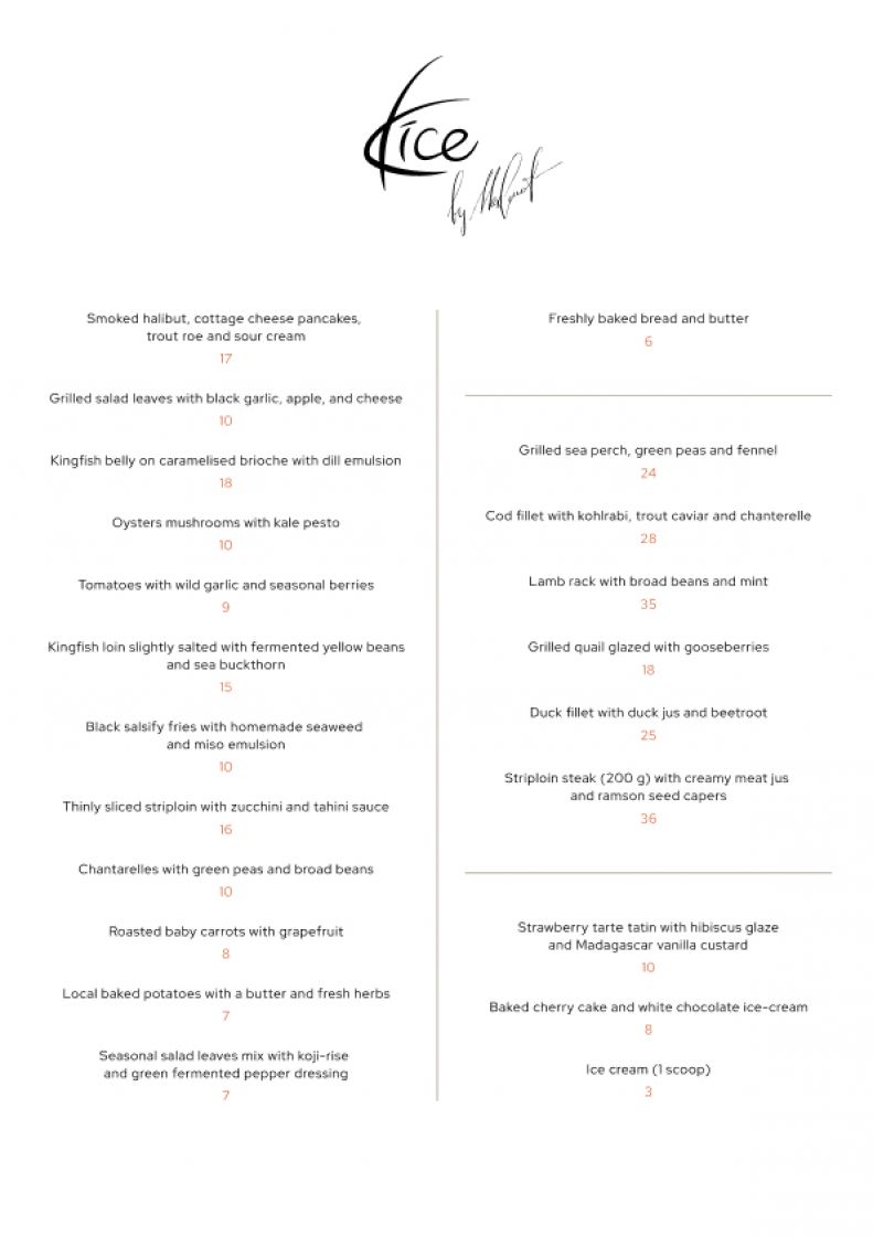 Kice Restorant Menu
